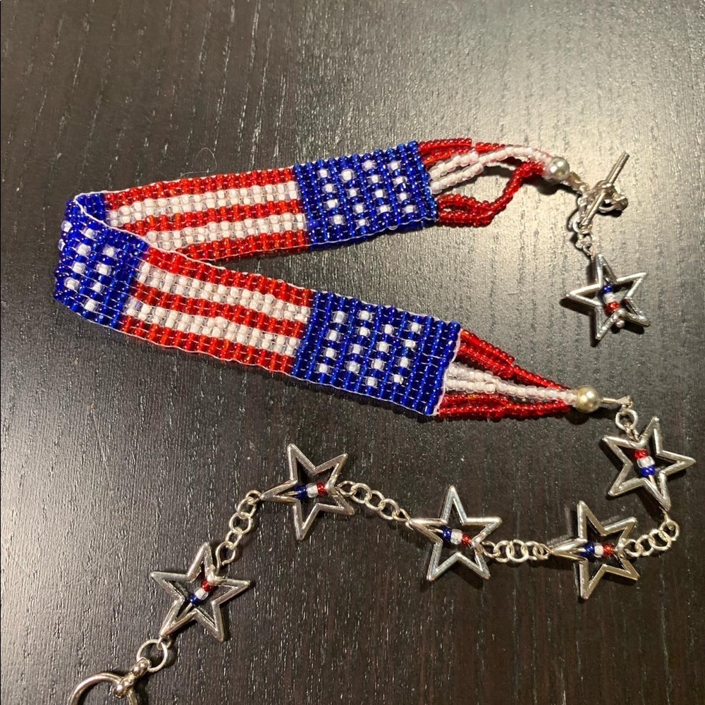 Hand made patriotic flag and stars wrap bracelet